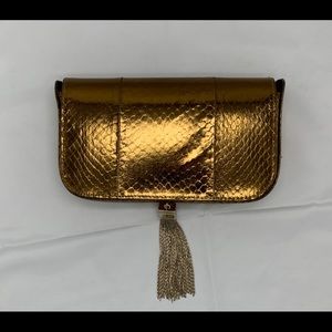 Reiss Vienna Gold Clutch with tassel